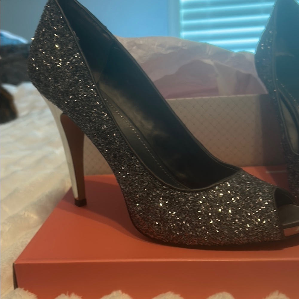 Black and Silver Glitter Stiletto Heels